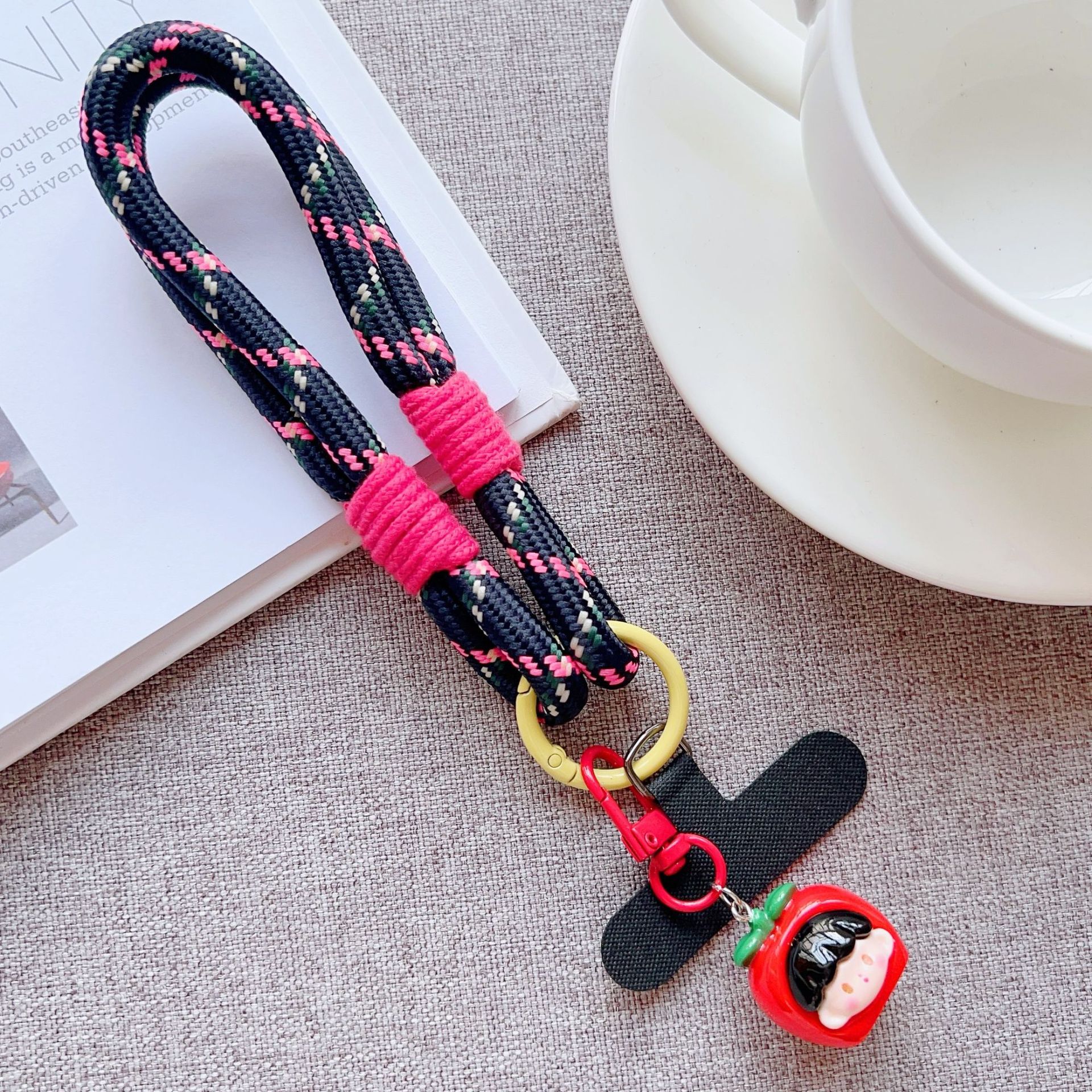 Cordón de dopamina para teléfono móvil, resistente a la pérdida y al grosor, duradero, cordón de muñeca tejido a mano, carcasa, accesorios colgantes de frutas europeas