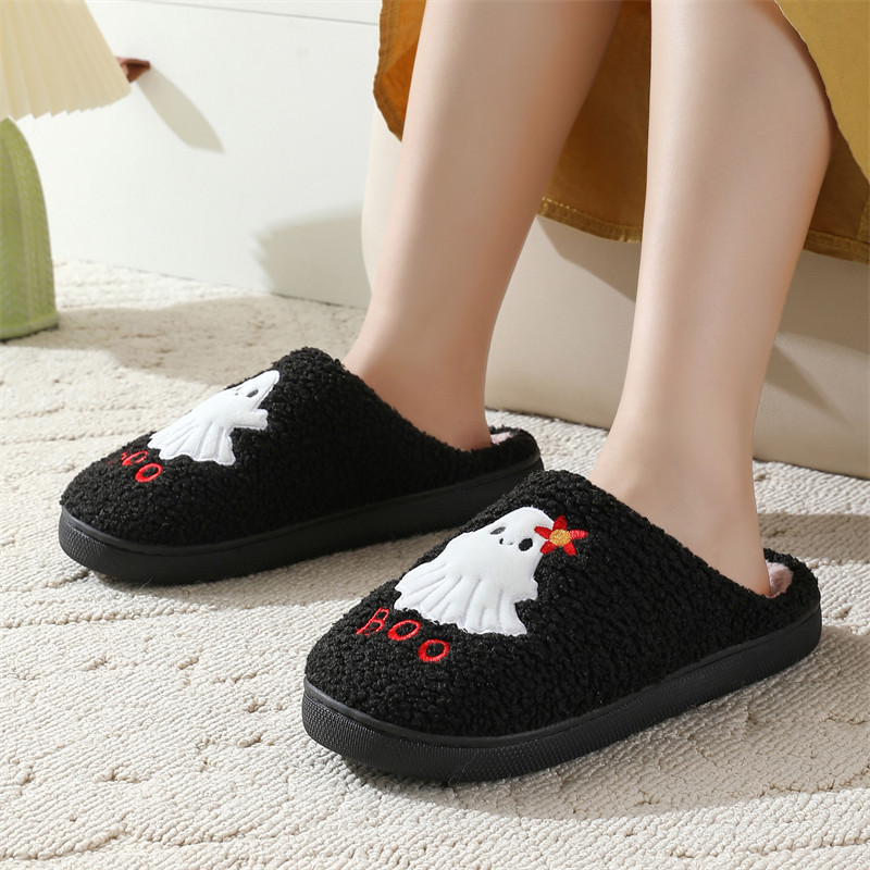 Winter Halloween lustige Baumwolle Hausschuhe Frauen Indoor Blume Geist warme Hausschuhe Winter_voghion.com