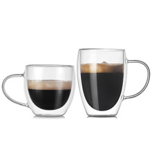 高硼硅透明水杯加logo創意杯子跨境帶把手咖啡杯耐熱雙層玻璃杯