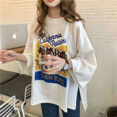 白い半袖Tシャツ レディース 春秋 ミドル丈 韓国風 トレンドブランド ゆったり 個性的 トップス 7273