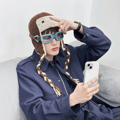 檀健次同款针织帽秋冬保暖帽搞怪装扮飞行员帽眼镜可拆卸棉线帽