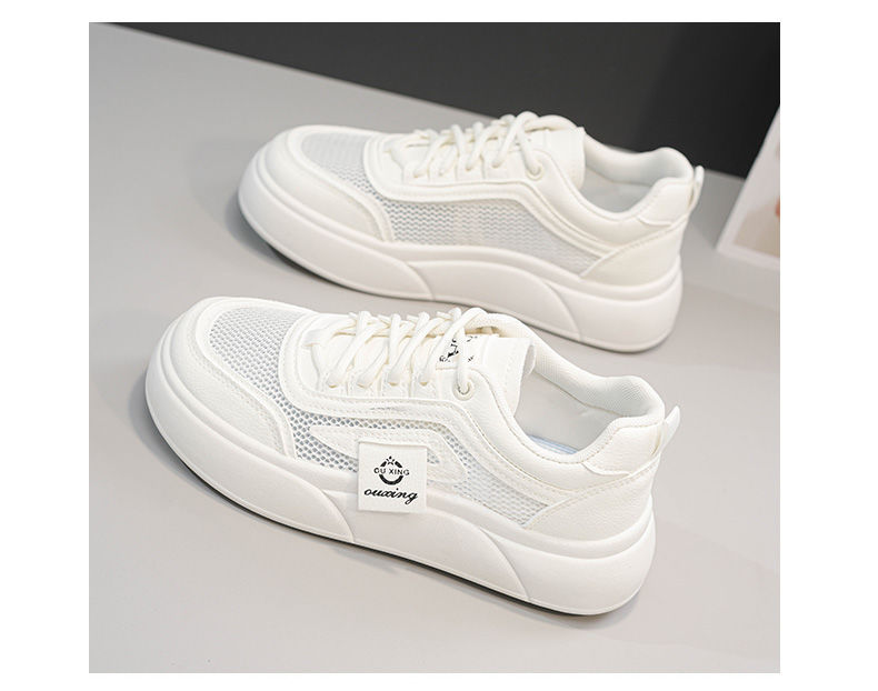 Cadillac cocodrilo zapatos de malla para mujeres 2024 verano nuevo estilo coreano de malla gruesa de suela transpirable zapatos blancos para mujeres