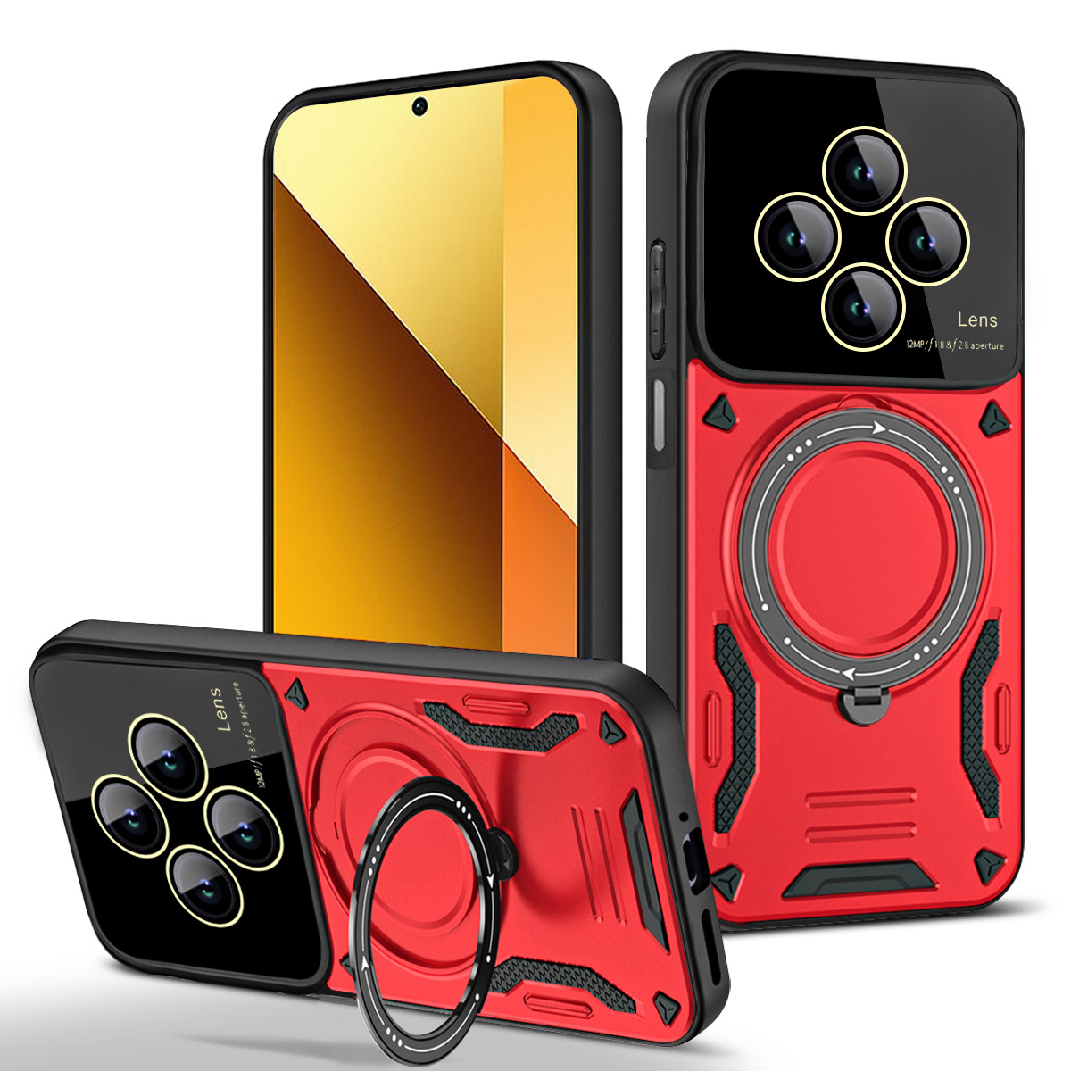 Gran ventana de escudo RM toda la serie 14C caso de teléfono celular anillo de soporte anticaída creativo de succión magnética de automóvil cubierta protectora de teléfono celular