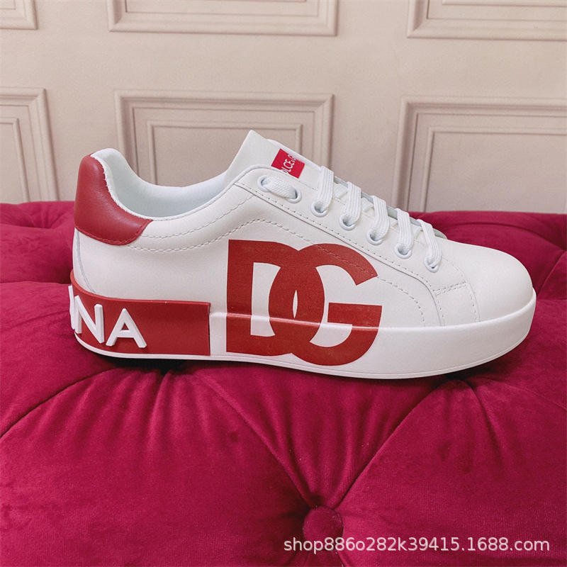 De gama alta de lujo D de cuero genuino de los hombres de moda DG deportes zapatillas de deporte casuales zapatos bajos de los hombres de comercio exterior zapatos de cuero de las mujeres de moda