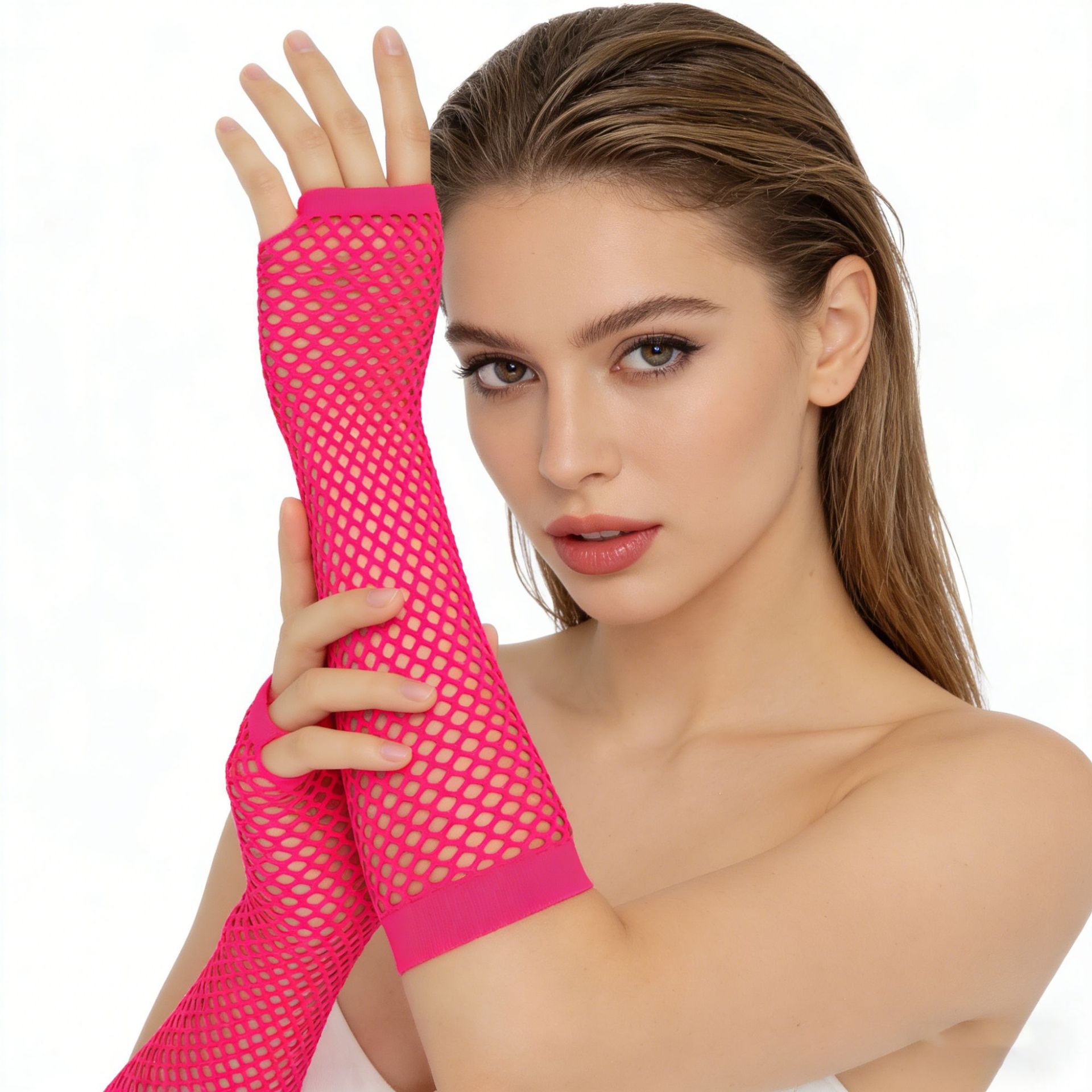 Guantes Largos de Red sin Dedos de Poliéster, Decorativos y Transpirables para Fiestas y Clubes Nocturnos
