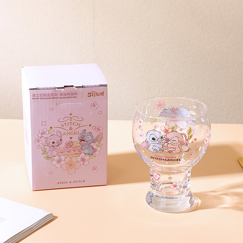 史迪仔卡通玻璃杯子ins风高颜值透明喝水杯新款玻璃杯家用冷饮杯|undefined