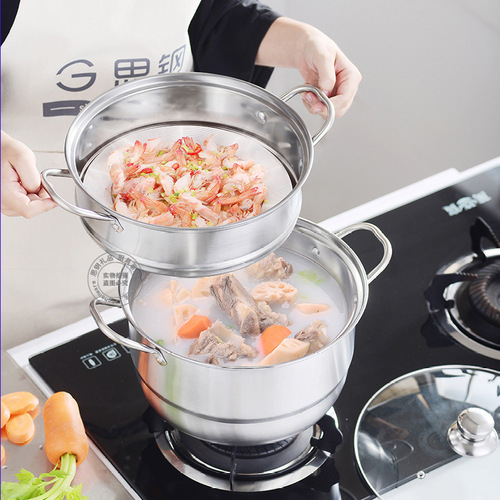Stainless steel double-layer steamer, thickened two-layer soup pot, two-layer steamer, practical and safe gift
