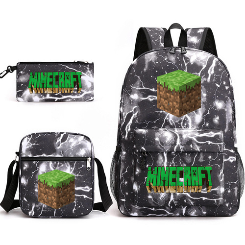Minecraft My World Student Large Capacity Printed Three-Piece Backpack Set for Boys and Girls