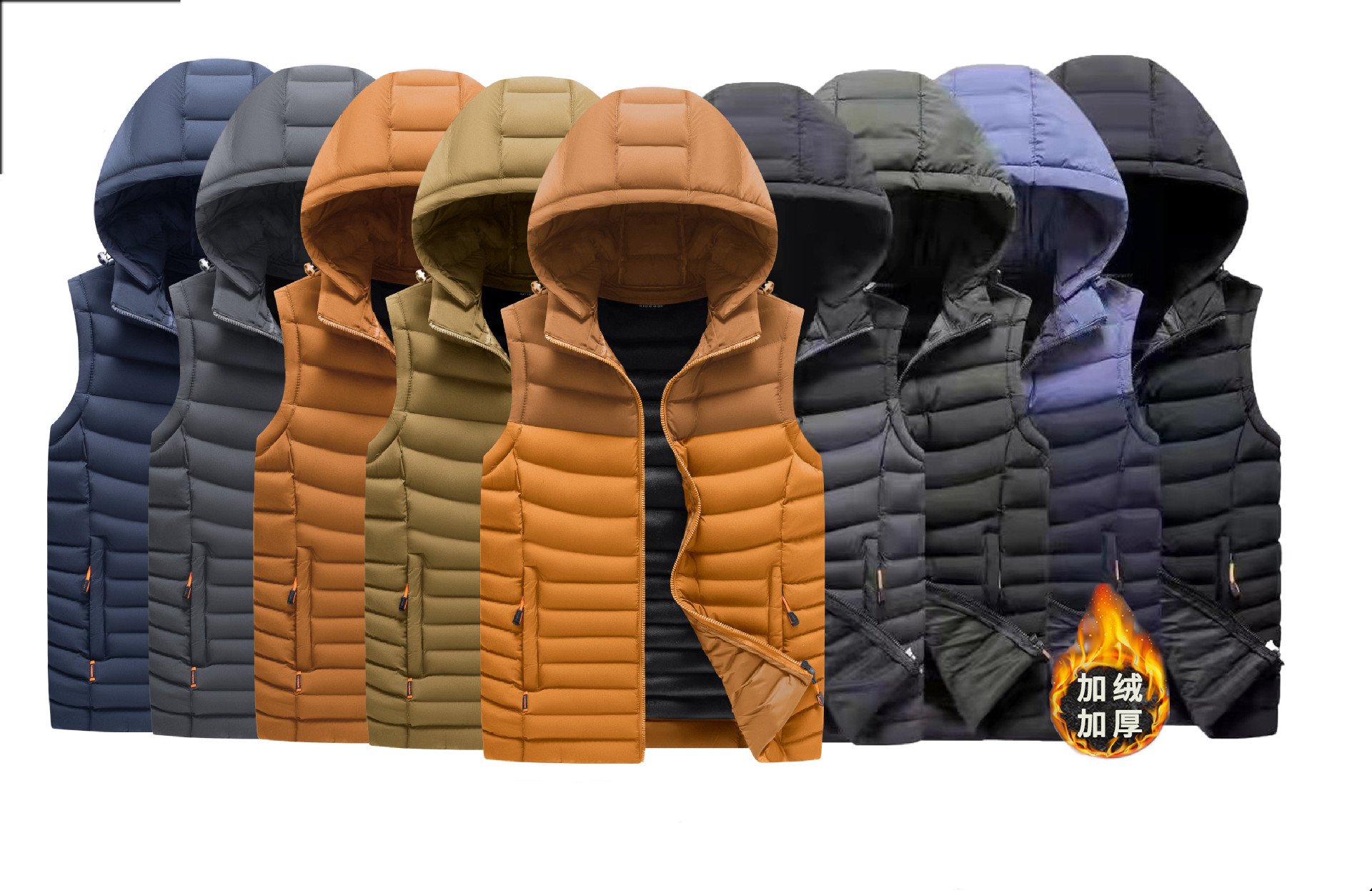 Chaleco con capucha de invierno chaqueta de los hombres casual cálido color sólido chaqueta de moda de cuello alto sin mangas chaleco forrado de lana