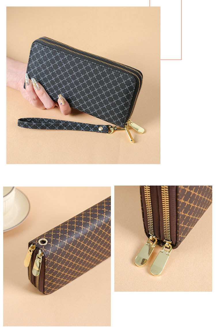 Polyester Lining Material Zipper Closure Type Women's Argyle Pu Leather Zipper Wallets