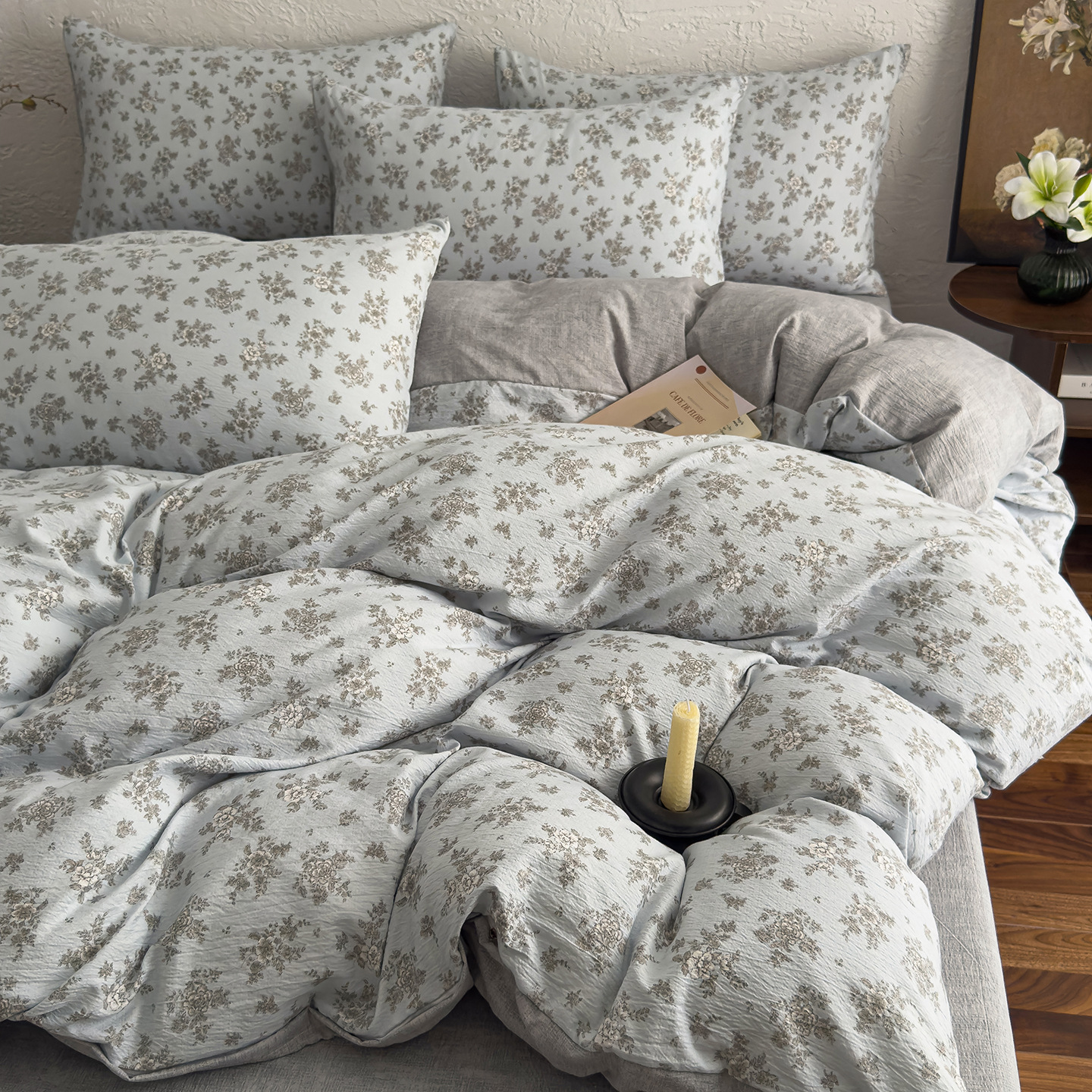 Nuevo algodón de alto peso, lino de cuatro piezas, ropa de cama desnuda para dormir, sábanas gruesas, cubierta de colchón de tres piezas