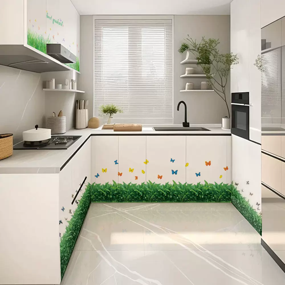 创意墙面装饰踢脚线贴纸家用自粘花草防水腰线墙贴客厅卧室地脚线