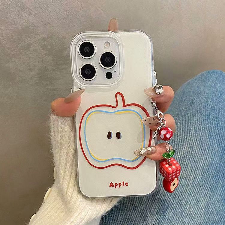 极简小众苹果17涂鸦线条红苹果适用苹果16promax手机15PM小清新风