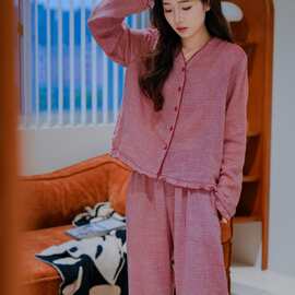 【林尽染】粉色系睡衣女春秋长袖甜美家居服套装可外穿ins风