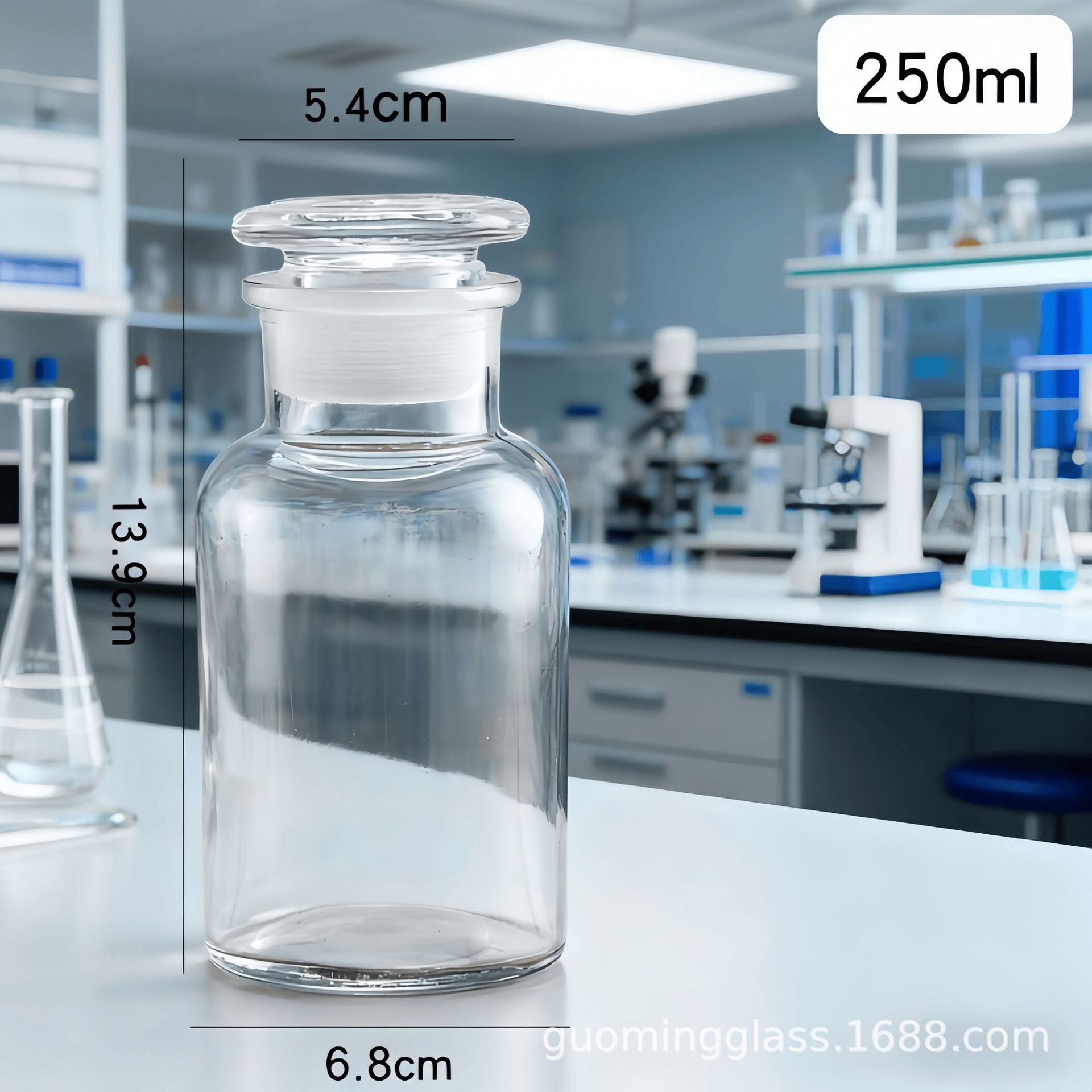 Botella de laboratorio químico de boca ancha botella de boca fina frita