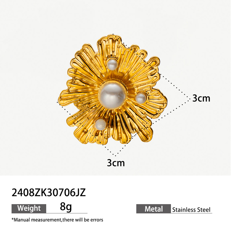 Anillos de flores de perlas de acero inoxidable de alta calidad, anillos de acero de titanio, joyería no desvanecida transfronteriza europea y americana