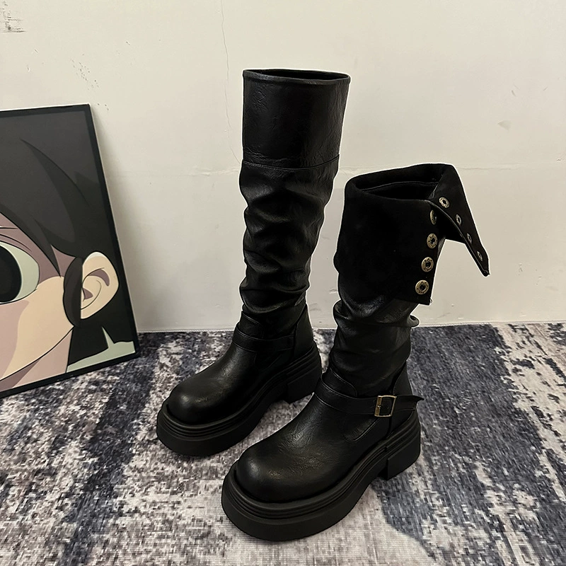 Высокие платформенные сапоги до колена (Martens) — деми-сезон, размеры 35–40 для подростков