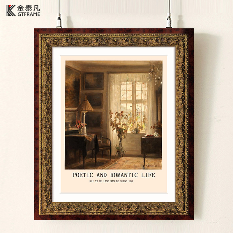 Jintai Fan European-Style Classical Solid Wood Picture Frame with Hand-Carved Vintage Design, Hollow Three-Dimensional Oil Painting Frame, Wholesale