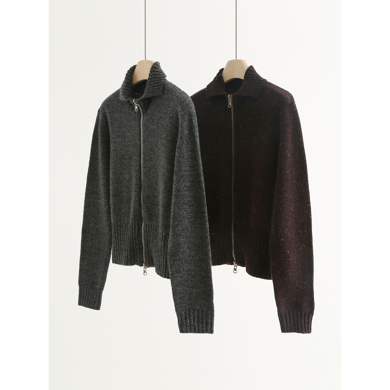 Fashionable and Cool! Wool Floral Yarn High-Waisted Slimming Stand Collar Sweater Autumn and Winter Double-Ended Zipper Knit Jacket A65566 Fashionable and Cool! Wool Floral Yarn High-Waisted Slimming Stand Collar Sweater Autumn and Winter Double-Ended Zipper Knit Jacket A65566