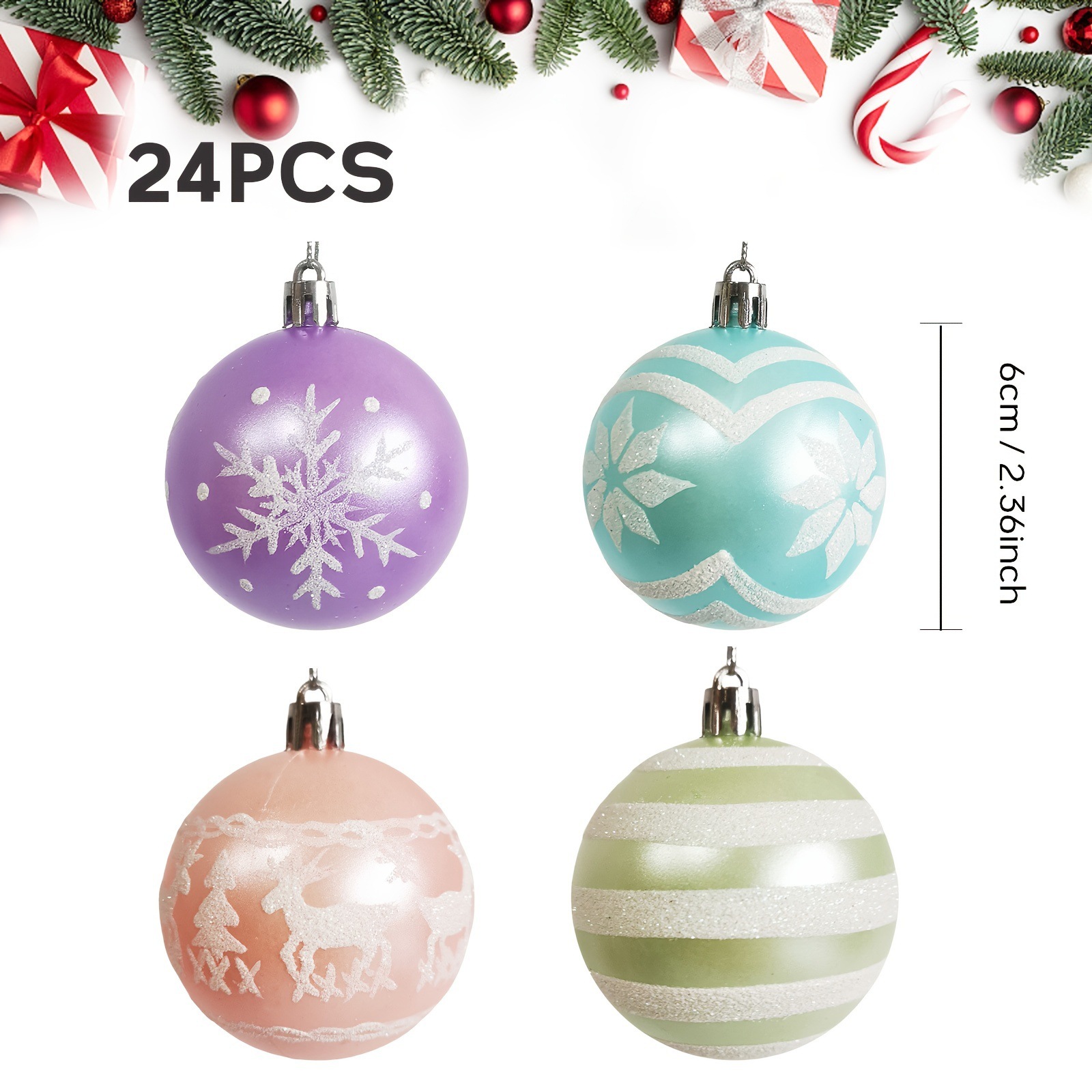 Nuevo color macaron de 6cm color plástico pintado bola de Navidad decoración de fiesta de Navidad árbol de Navidad bola colgante