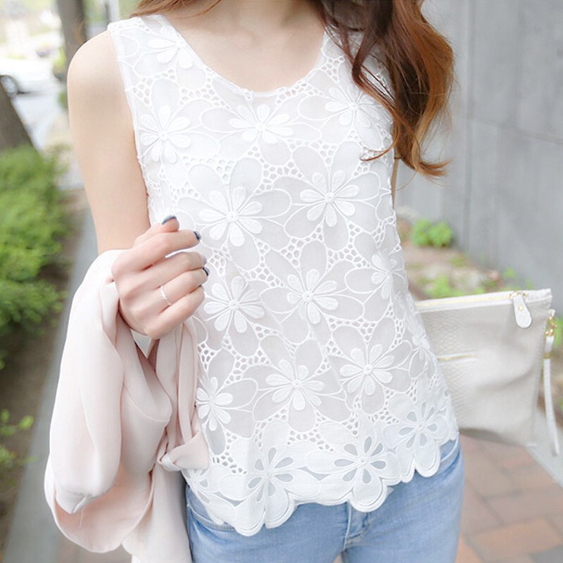 Korean Style Large Size Sleeveless Vest Summer Women's Lace Chiffon Bottoming Shirt Slim Top for Women