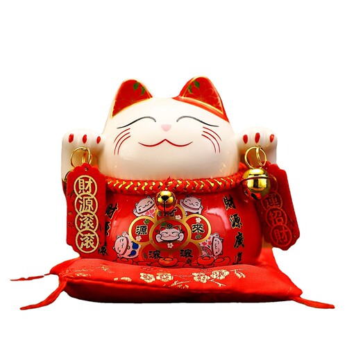 Money Cat Figurine Small Cute Ceramic Piggy Bank Creative Desk Home Decor Business Opening Gift