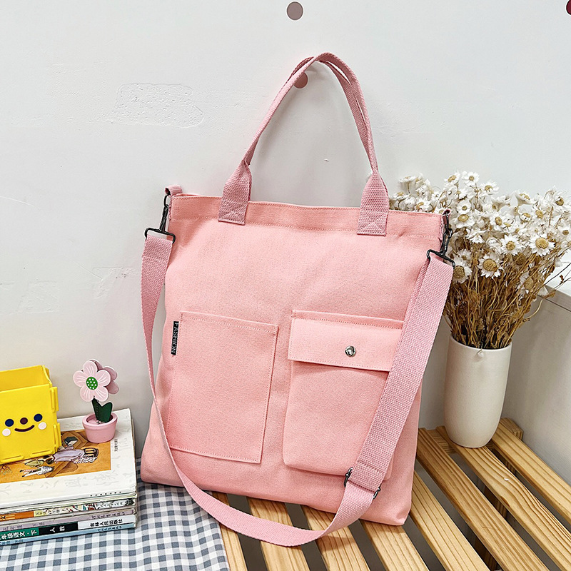 Estilo coreano estudiante bolsa de lona Portátil Bolsa de hombro de gran capacidad correa de hombro de las mujeres bolsa de mensajero desmontable bolsa de compras simple
