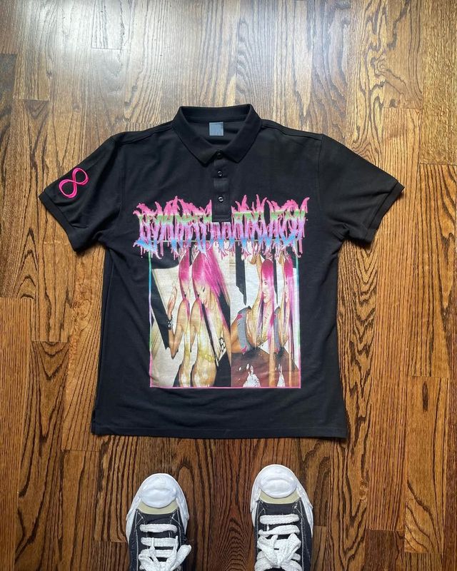Y2k半袖ポロシャツtシャツプリント柄トップスダークブラックゴシックヴィンテージ夏ストリートウェアトップス|undefined
