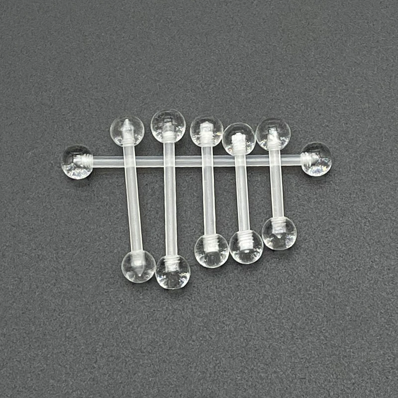 Acrylic Tongue Barbell — Transparent Invisible Design, Gauges 1.2 / 1.6 mm, Multiple Lengths