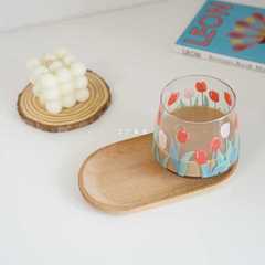 A5Lins簡約櫸木托盤蛋糕甜品盤桌面木質橢圓香薰置物收納盤