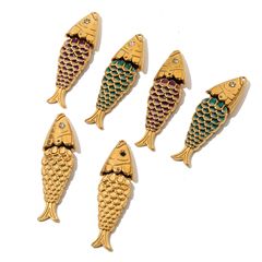 レトロなステンレス鋼の動く魚の形をしたオイルドリップペンダントカラフルな魚の鱗とダイヤモンドペンダント DIY ジュエリーアクセサリー材料