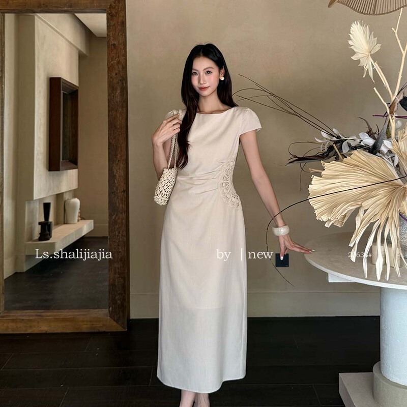 Ls French-Style Elegant Round-Neck Slim-Fit Dress Guangzhou Shisanxing 2026 Summer New Long Dress for Women 23638 # Ls French-Style Elegant Round-Neck Slim-Fit Dress Guangzhou Shisanxing 2026 Summer New Long Dress for Women 23638 #