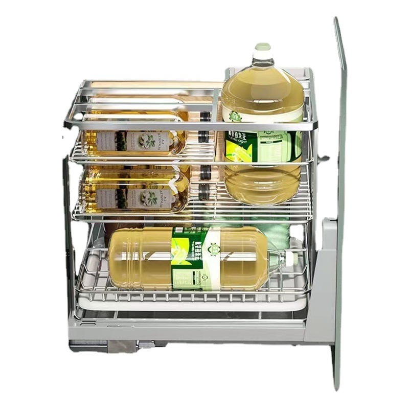 Gabinete de cocina de acero inoxidable 304, cesta de sazonador de doble capa tipo cajón, riel deslizante para sazonador, cesta de almacenamiento para tazones, fábrica.