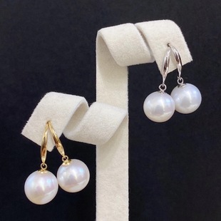 Simple commuter 18K gold pearl ear hook Au750 freshwater akoya pearl earrings earrings 11-12mm