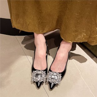 2025 New Summer Outer Wear Stiletto Shoes for Women Large Size Women's Shoes 41 to 42 Wide Fat Feet Rhinestone Toe Sandals for Women