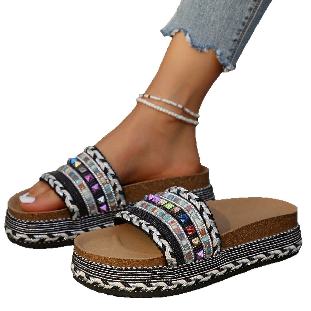 Transfronterizo 2025 comercio exterior nacional fondo grueso una zapatilla de zapatillas europeas y americanas zapatillas de playa una palabra en stock