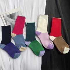 冬季創意200針細膩毛圈拼色運動中筒潮牌情侶襪滑板襪復古女襪