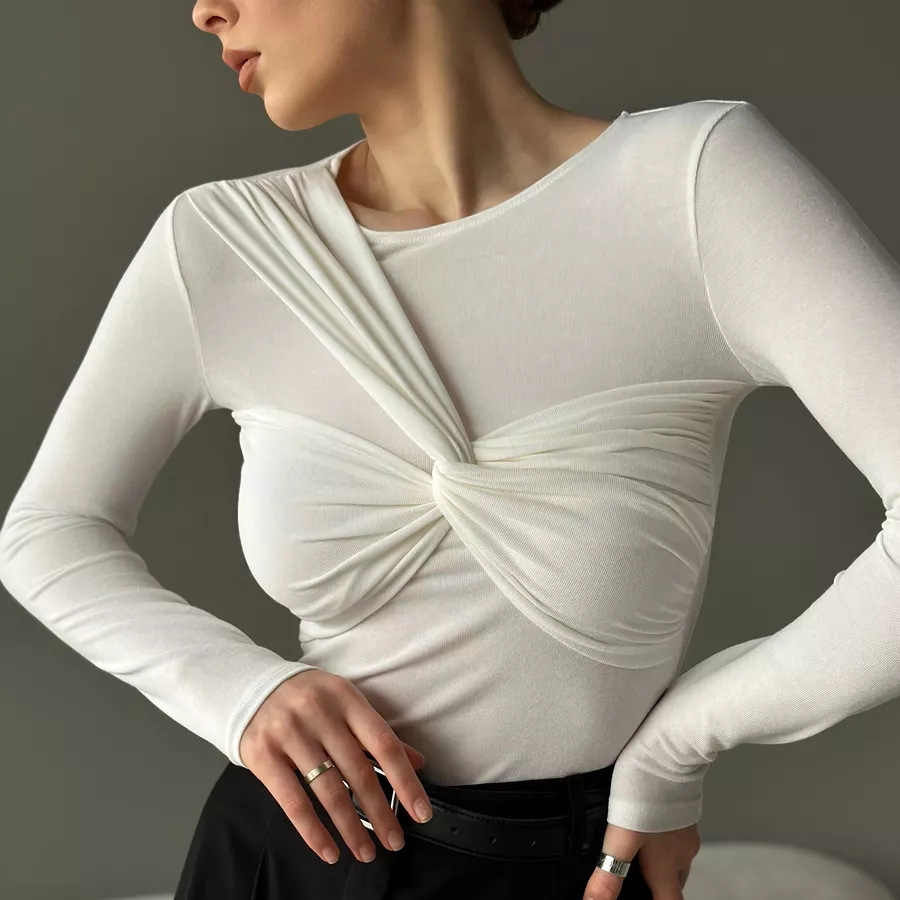 Футболка Slim-Fit High-Elastic Modal Cross-Knot T-Shirt Top Long-Sleeved Tight Base Shirt