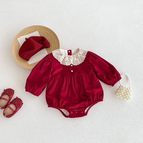 ins baby clothes winter clothing red velvet warm baby New Year's clothing romper clothing 100th birthday bag fart clothing winter