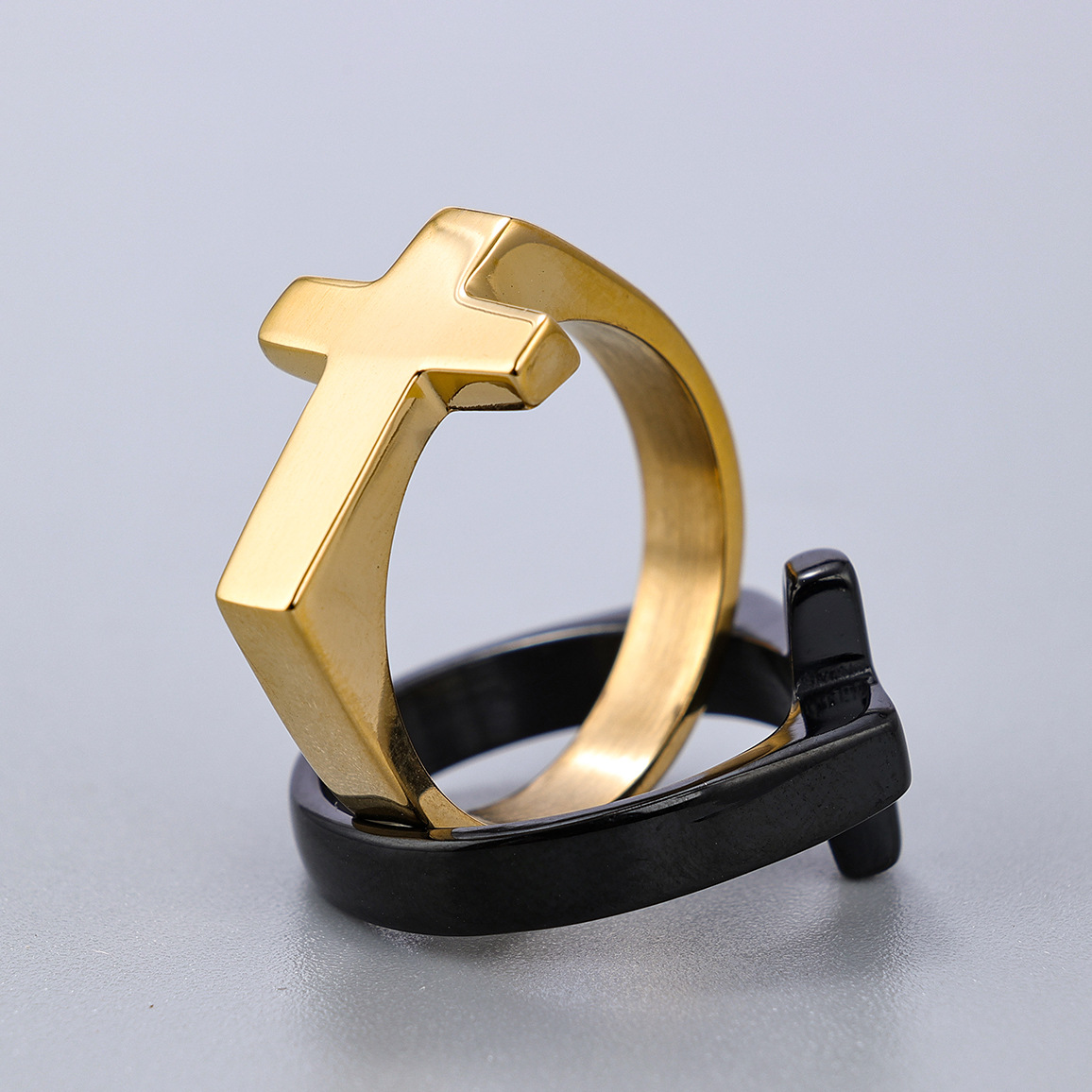 304 Stainless Steel Material Cross Pattern Simple Style Streetwear Cross 304 Stainless Steel Men's Rings