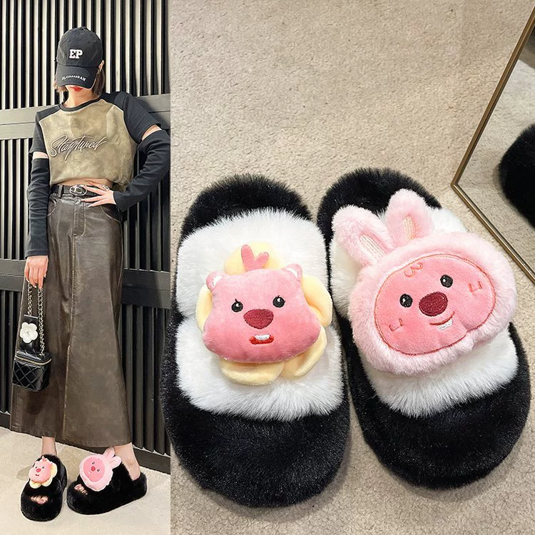 2023 осенне-зимняя мода в милых плюшевых удобных простых универсальные маленькие пушистые тапочки с толстой подошвой