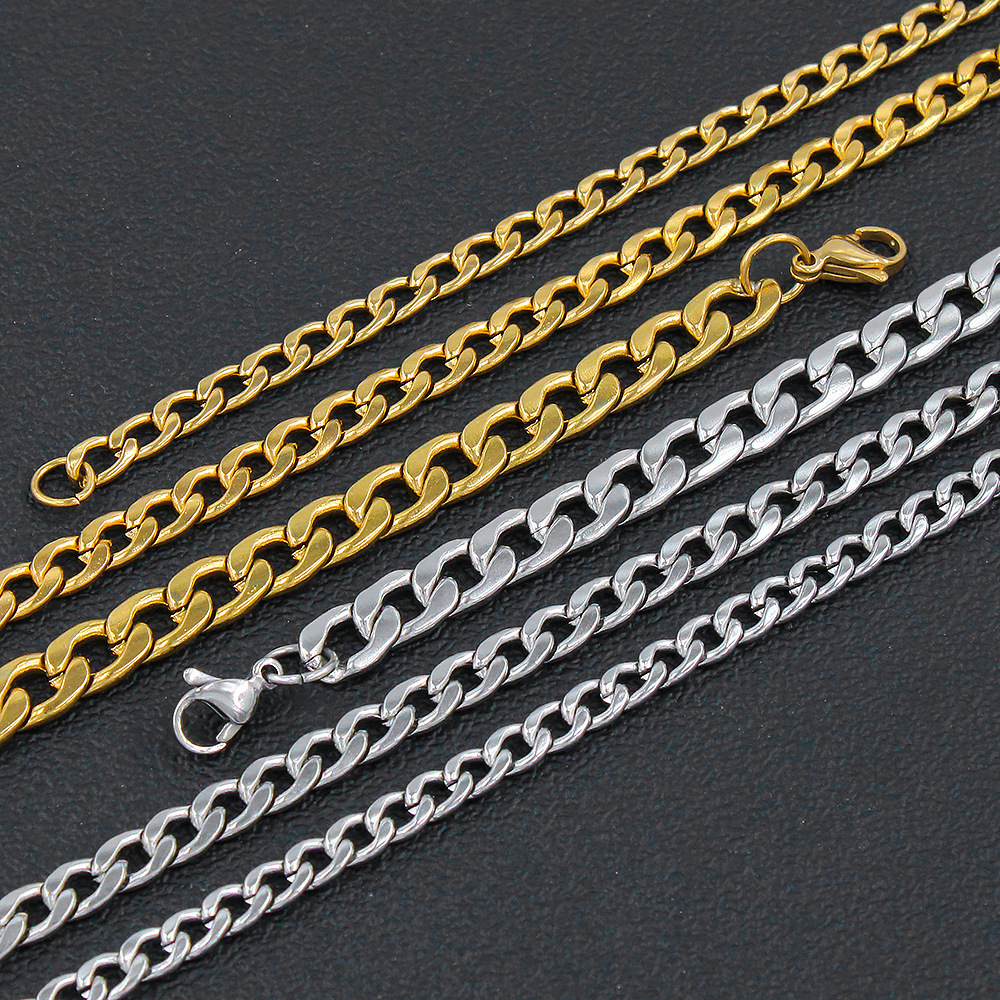 Cuban Chain Necklace In Gold Stainless Steel For Men And Women_voghion.com
