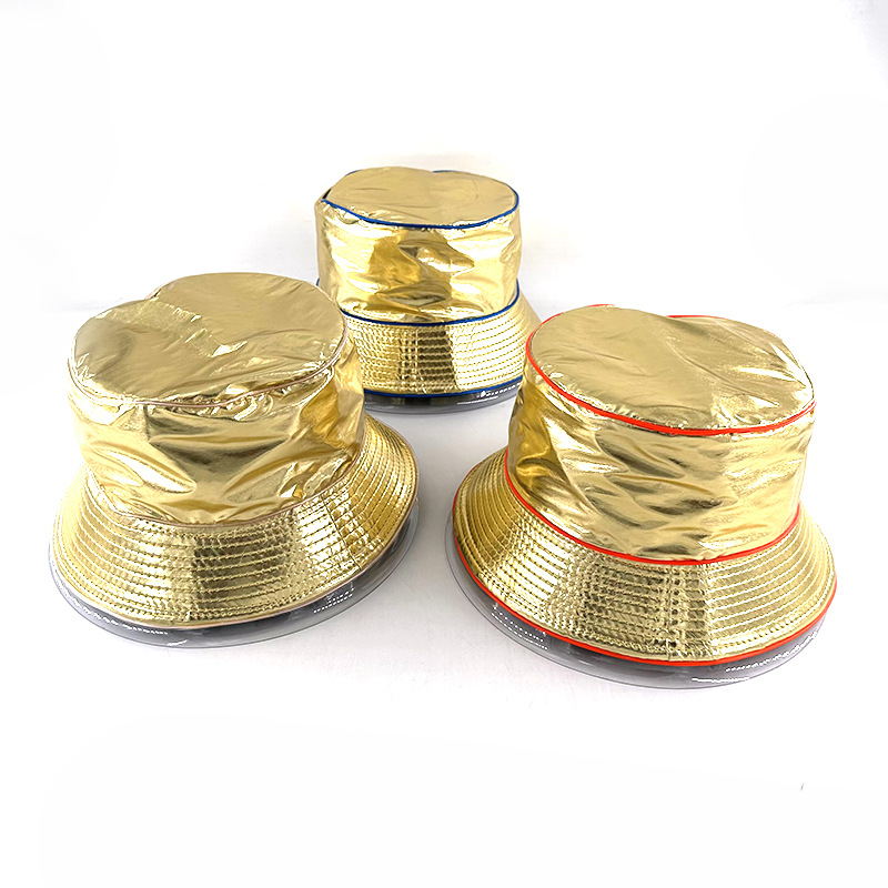 Ocio al aire libre sombrero de bañera de sol nocturna LED brillante tendencia sombrero de pescador sombrero de oro y plata sombrero de espectáculo de escenario