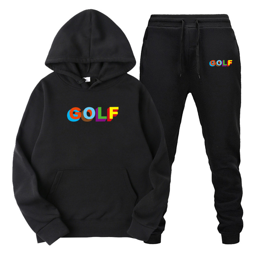 2024 New Men's Hooded Sweatshirt Suit Golf Printed Fleece Pullover Trendy Sweatshirt Sports and Casual Suit