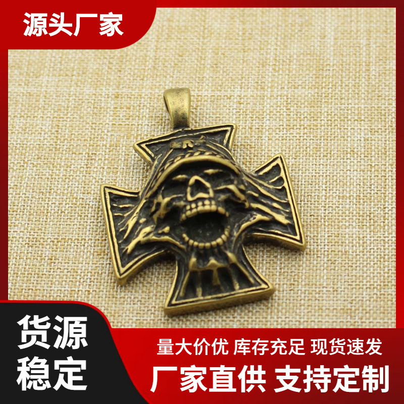 Wholesale mini armor skull pendant stamp crafts hand cross skull…