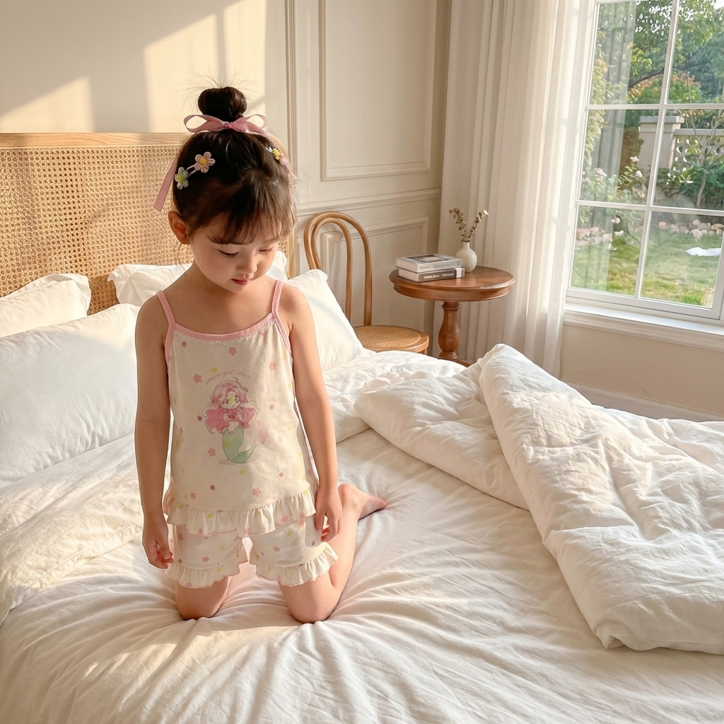 [Su bebé] Traje de honda de verano para niños Lycell Tensit Encaje para niñas Lindo pequeño camisón de princesa