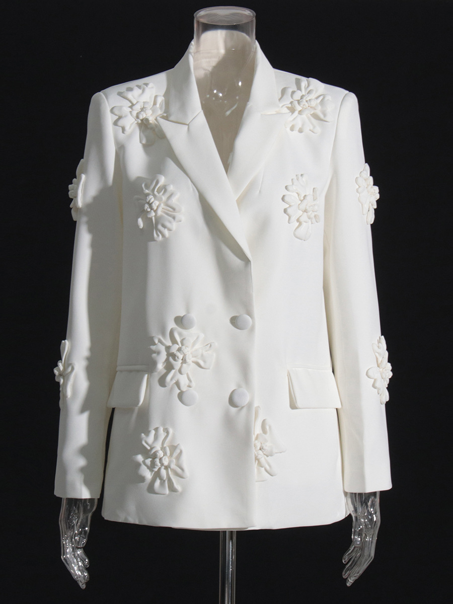 Saco Blazer con Solapa para Mujer de Poliéster con Flores 3D para Otoño
