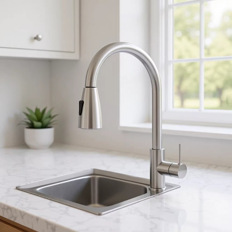 Balcony Cabinet Stainless Steel Pull-Out Faucet Kitchen Sink Pull-Out Lift-Up Brushed Black Faucet