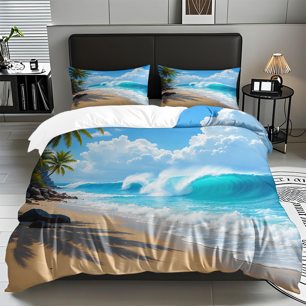 TEMU / JIT Amazonas textiles caseros transfronterizos hermosa vista al mar HD conjunto de edredón de impresión digital para diseñar