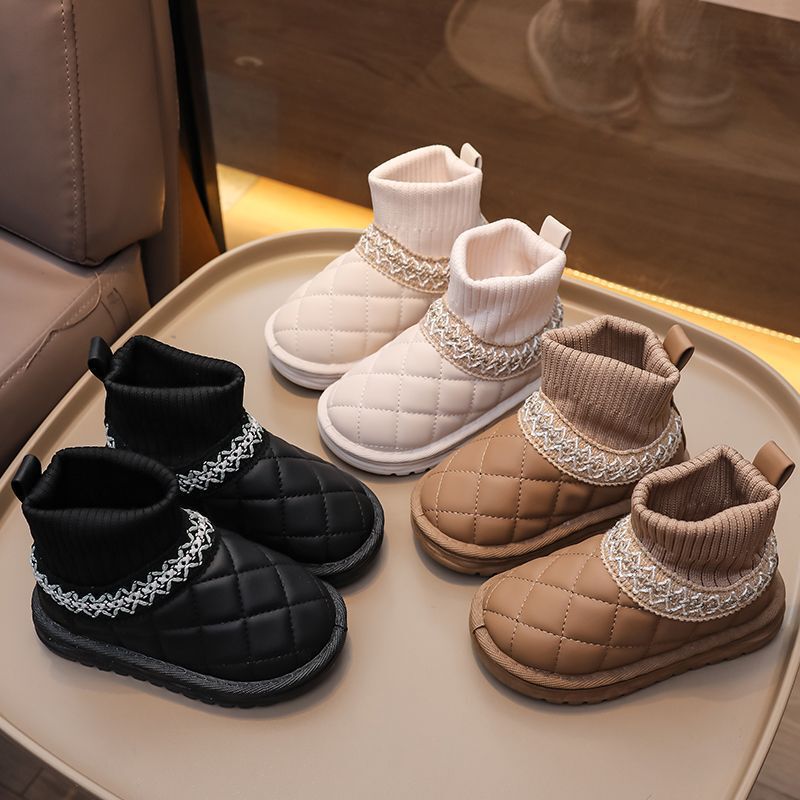 Autumn and Winter New Soft-Soled Non-Slip Kidsren's Leather Waterproof Snow Boots for Boys and Girls Thickeneded Warm Short Boots Cotton Boots Kidsren's Shoes